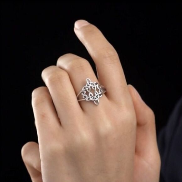 925 Sterling Silver Celtic Knot Heart Cross Ring, Celtic Knot Band Ring - Picture 6 of 7